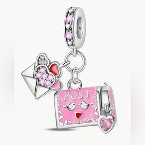 Silver & Pink Openable Mailbox & Love Letter Dangle Charm Valentines Day Charm